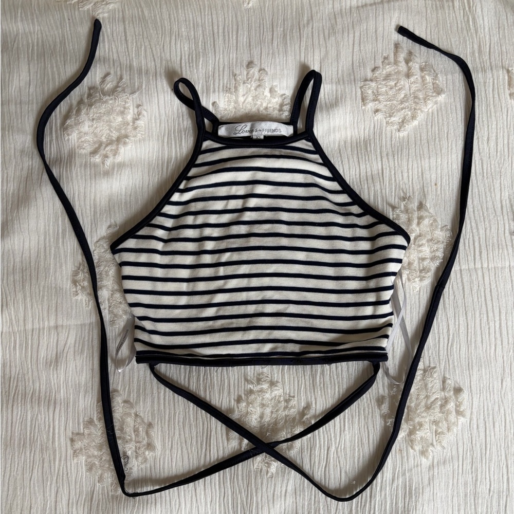 Lovers + Friends Navy and White Striped Crop Top